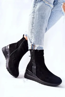 Botki Na Koturnie|Czarne Botki>Evento Botki Na Koturnie Zamszowe Czarne Athelaine