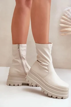 Botki Na Masywnej Platformie Jasnobeżowe Florinara Damskie Botki Ocieplane|Brązowe I Beżowe Botki