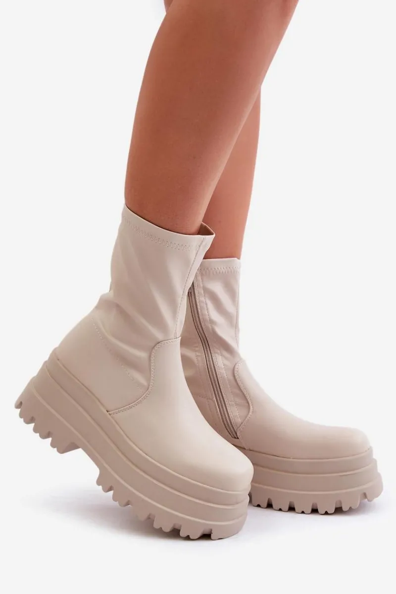 Botki Na Masywnej Platformie Jasnobeżowe Florinara Damskie Botki Ocieplane|Brązowe I Beżowe Botki