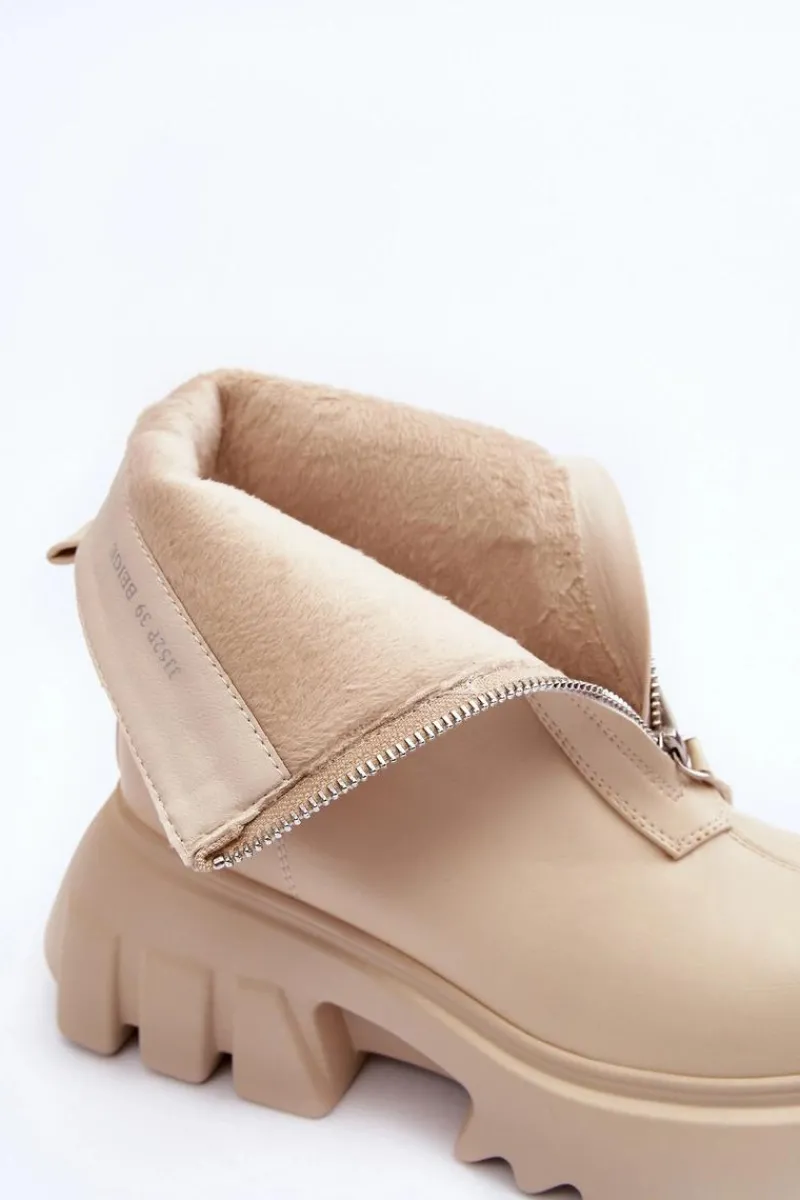 Brązowe I Beżowe Botki|Botki Płaskie>Boto Botki Na Masywnej Platformie Z Suwakiem Beżowe Kusma Beżowy