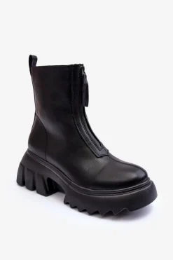 Best Botki Na Masywnej Platformie Z Suwakiem Czarne Kusma Damskie Brązowe I Beżowe Botki|Botki Płaskie