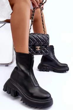 Best Botki Na Masywnej Platformie Z Suwakiem Czarne Kusma Damskie Brązowe I Beżowe Botki|Botki Płaskie