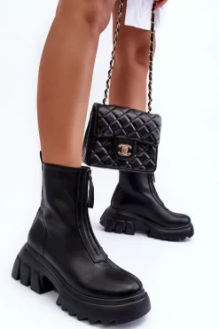 Best Botki Na Masywnej Platformie Z Suwakiem Czarne Kusma Damskie Brązowe I Beżowe Botki|Botki Płaskie