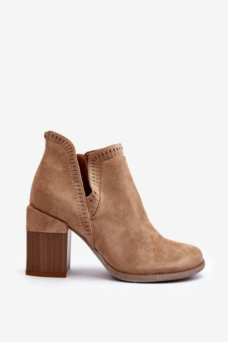 Outlet Botki Na Masywnym Słupku Z Wycięciem Beżowe Jolnima Damskie Botki Wiosenne|Botki Na Słupku