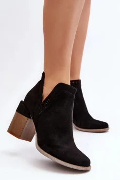 New Boto Botki Na Masywnym Słupku Z Wycięciem Czarne Jolnima Czarny