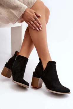 New Boto Botki Na Masywnym Słupku Z Wycięciem Czarne Jolnima Czarny