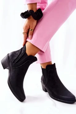 Outlet Buty Sergio Leone Botki Na Obcasie Sergio Leone BT620 Czarne