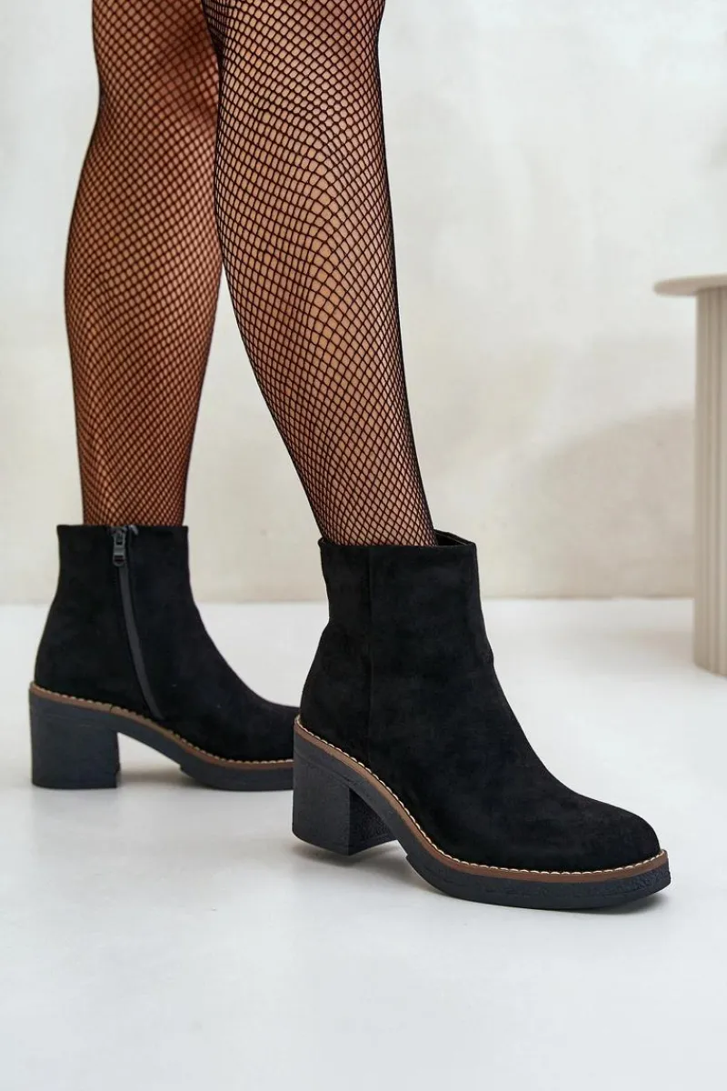 Best Boto Botki Na Obcasie Słupku Eko Zamszowe Ocieplane Na Zamek Czarne Lerallea
