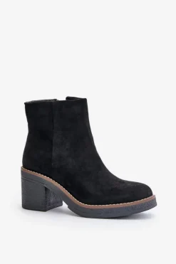 Best Boto Botki Na Obcasie Słupku Eko Zamszowe Ocieplane Na Zamek Czarne Lerallea