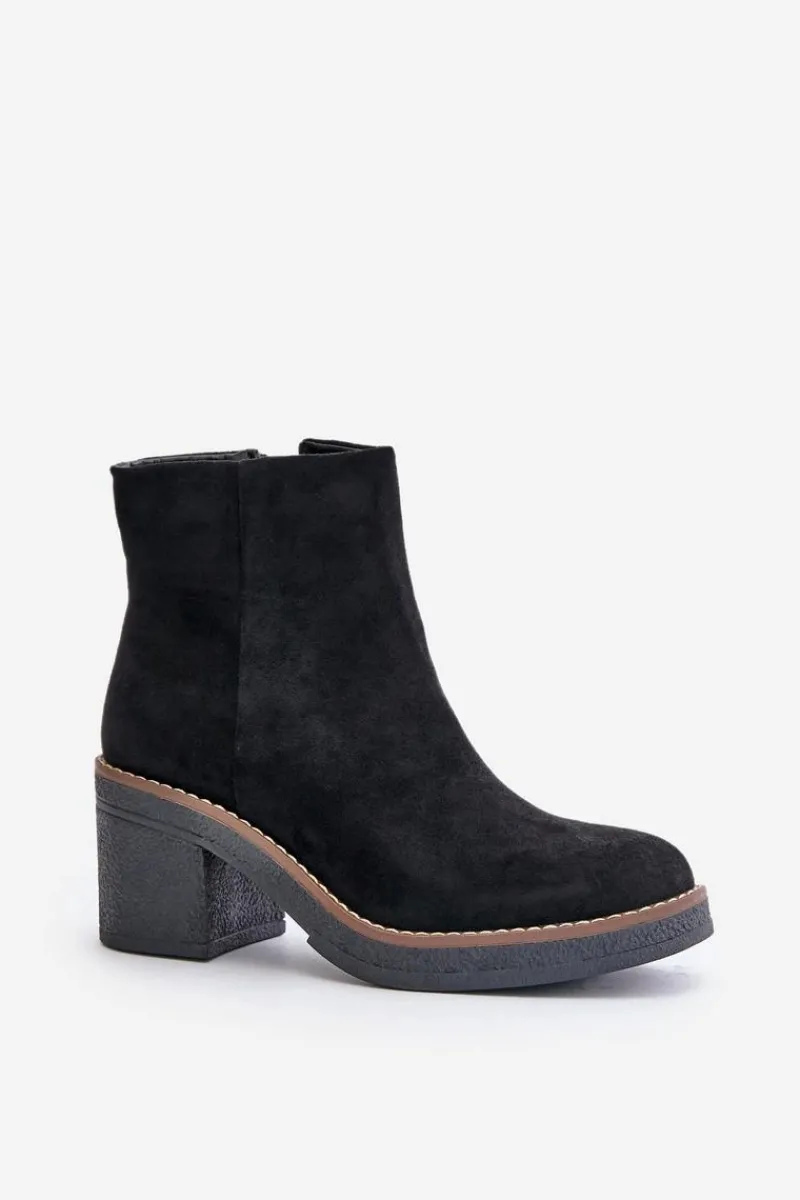 Best Boto Botki Na Obcasie Słupku Eko Zamszowe Ocieplane Na Zamek Czarne Lerallea