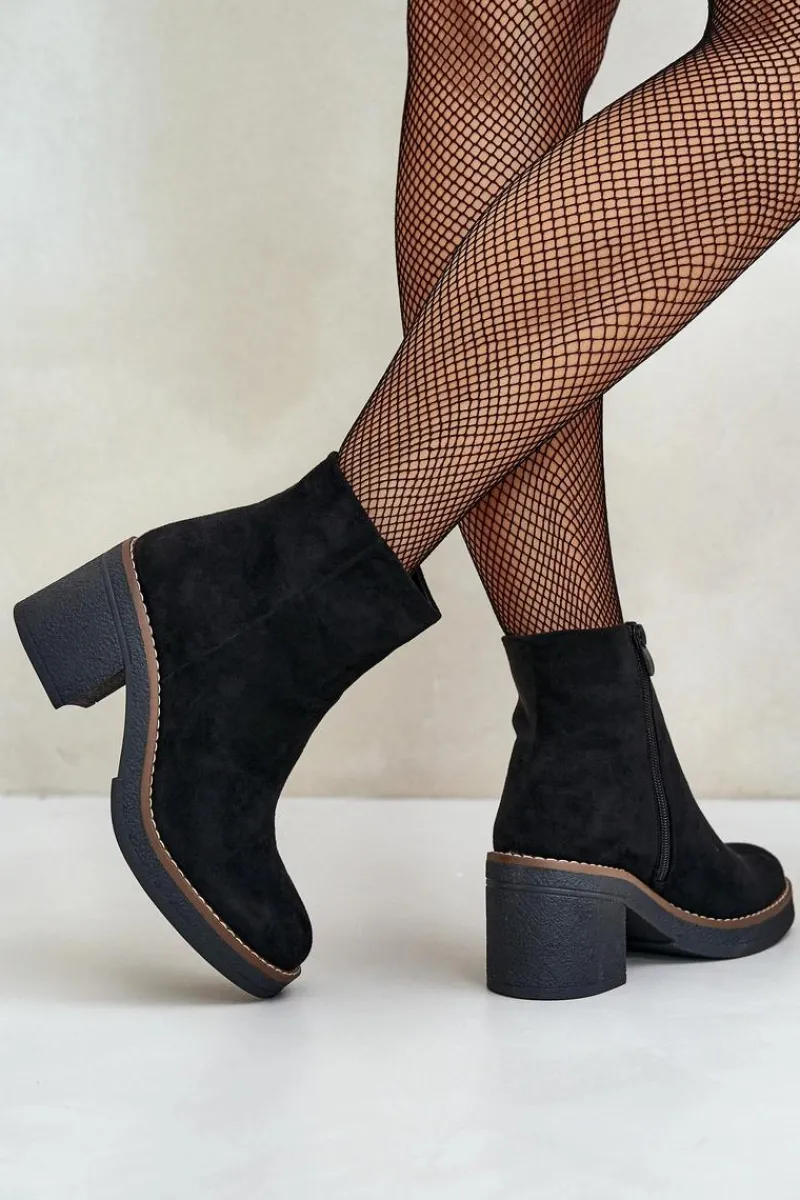 Best Boto Botki Na Obcasie Słupku Eko Zamszowe Ocieplane Na Zamek Czarne Lerallea