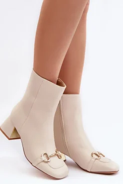 Outlet Boto Botki Na Obcasie Z Ozdobą Jasnobeżowe Adinah