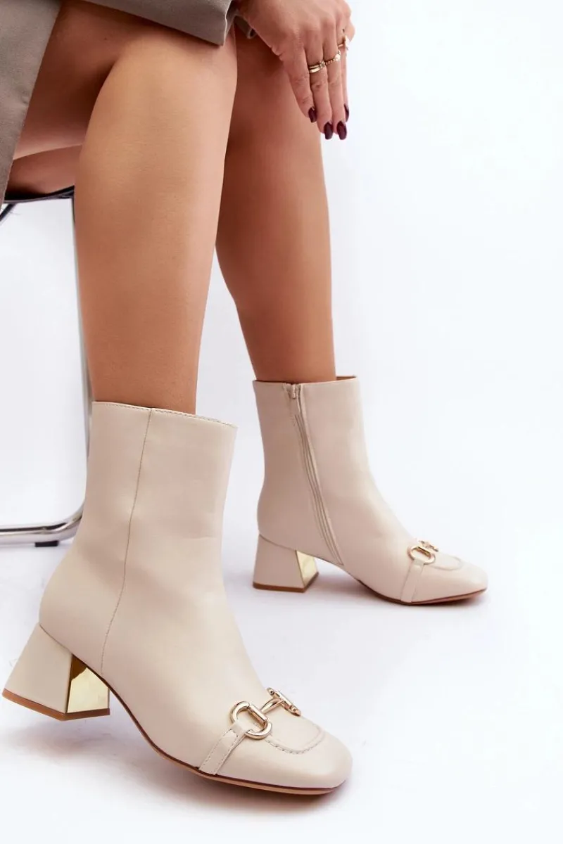 Outlet Boto Botki Na Obcasie Z Ozdobą Jasnobeżowe Adinah