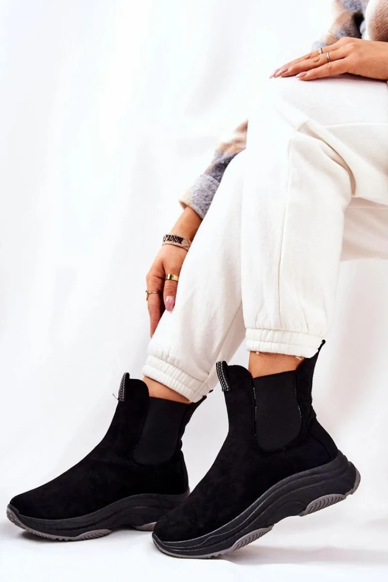 Botki Na Koturnie|Czarne Botki>Boto Botki Na Platformie Zamszowe Czarne Nicci