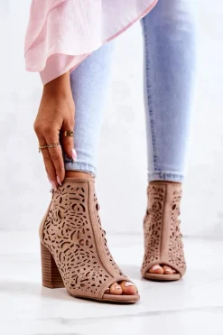 Botki Wiosenne|Botki Na Słupku>Boto Botki Na Słupku Ażurowe Beżowe Brittany