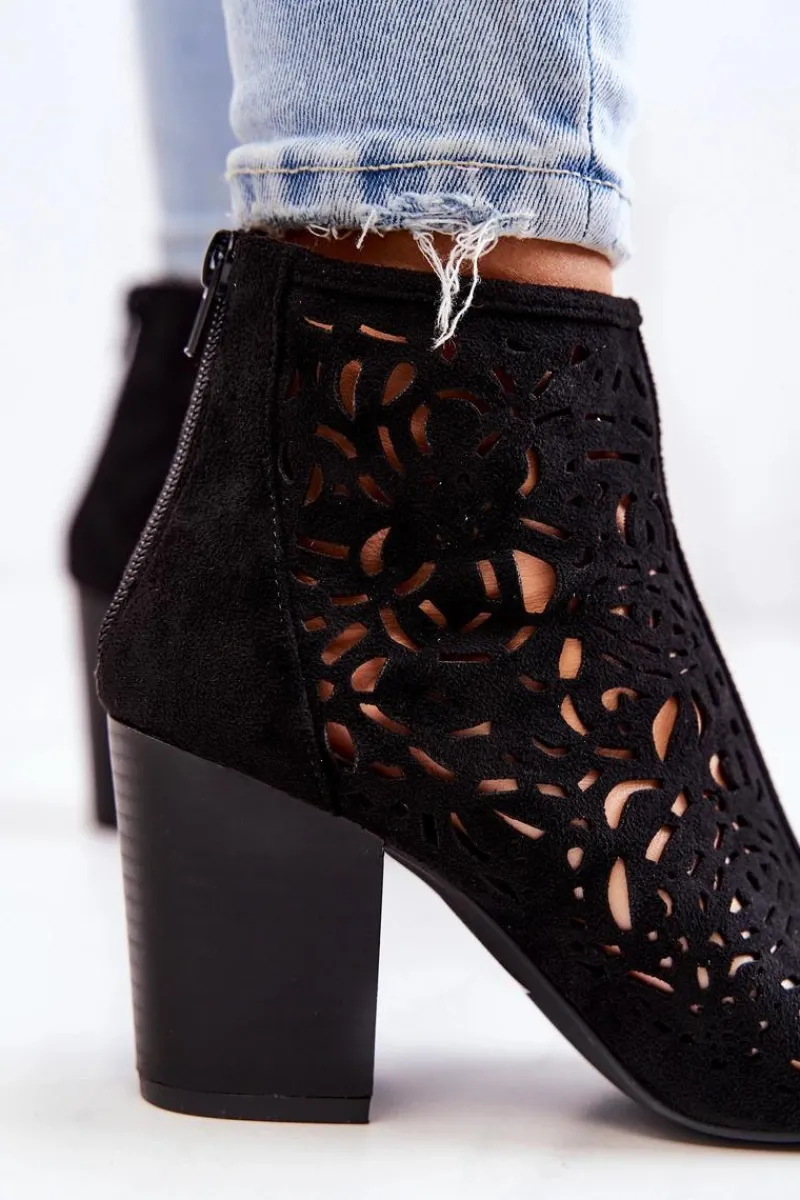 Online Botki Na Słupku Ażurowe Czarne Brittany Damskie Botki Wiosenne|Botki Na Słupku