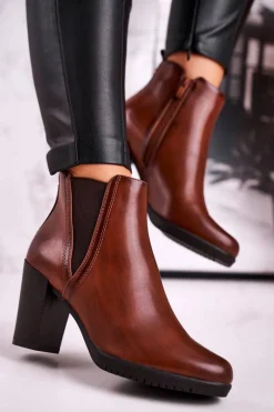 Discount Buty Sergio Leone Botki Na Słupku Ocieplane Sergio Leone Brązowe BT311