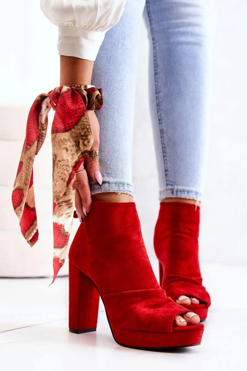 Sale Botki Na Słupku Odkryte Palce Czerwone Adore Damskie Botki Na Słupku|Czarne Botki