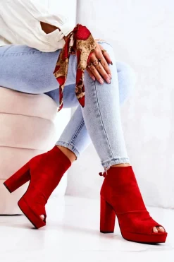 Sale Botki Na Słupku Odkryte Palce Czerwone Adore Damskie Botki Na Słupku|Czarne Botki