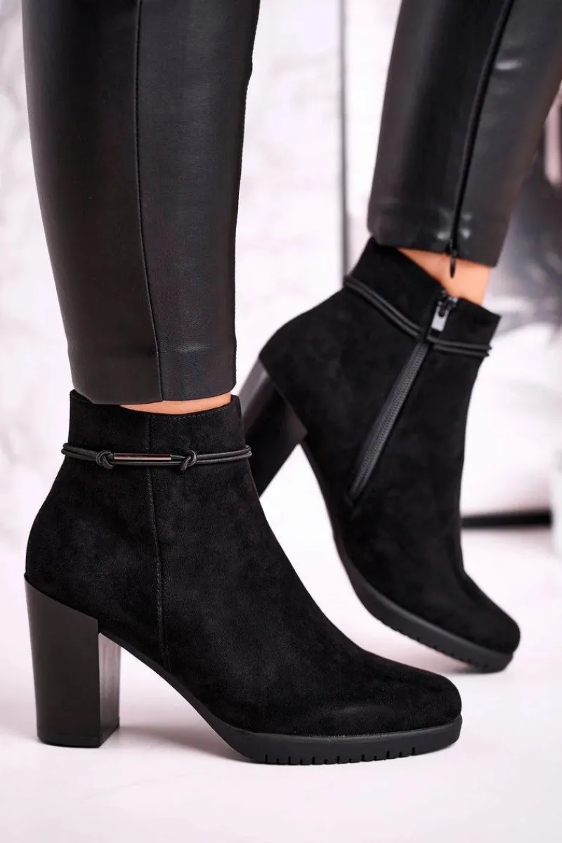 Outlet Botki Na Słupku Sergio Leone Zamszowe Czarne BT306 Damskie Botki Na Słupku|Czarne Botki