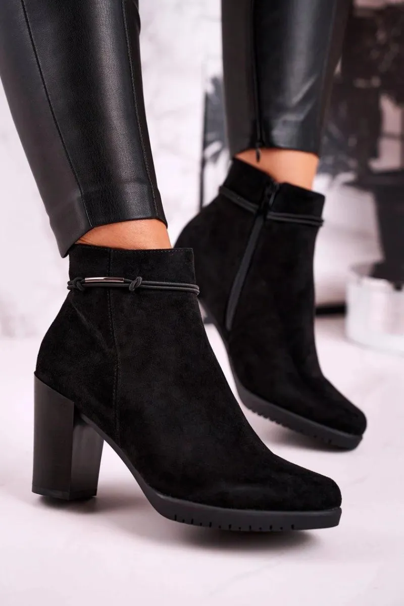 Outlet Botki Na Słupku Sergio Leone Zamszowe Czarne BT306 Damskie Botki Na Słupku|Czarne Botki