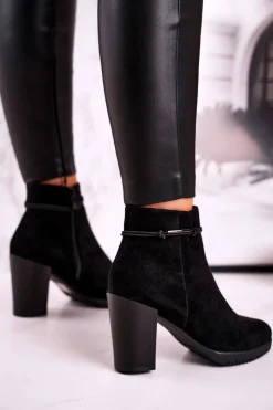 Outlet Botki Na Słupku Sergio Leone Zamszowe Czarne BT306 Damskie Botki Na Słupku|Czarne Botki