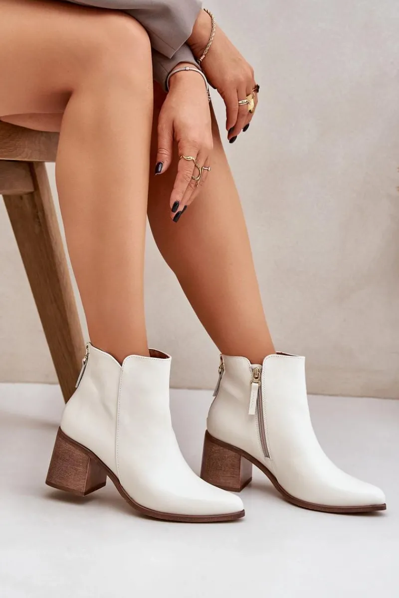 Discount Botki Na Słupku Skóra Naturalna Zazoo 3673 Białe Damskie Botki Wiosenne|Botki Ażurowe