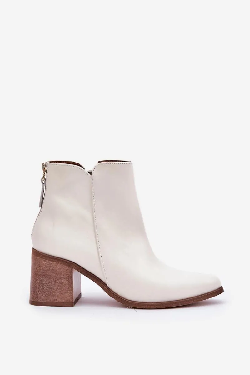 Discount Botki Na Słupku Skóra Naturalna Zazoo 3673 Białe Damskie Botki Wiosenne|Botki Ażurowe