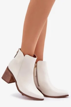 Discount Botki Na Słupku Skóra Naturalna Zazoo 3673 Białe Damskie Botki Wiosenne|Botki Ażurowe