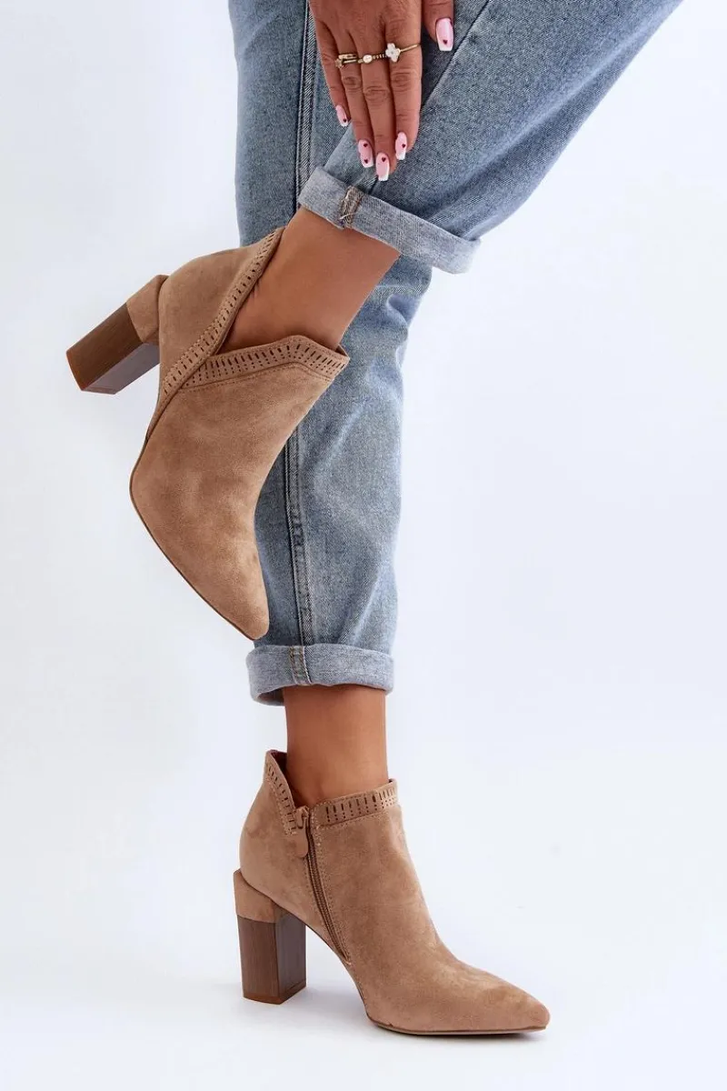 Discount Botki Na Słupku Z Ażurowym Wzorem Beżowe Vailen Damskie Botki Wiosenne|Botki Na Słupku