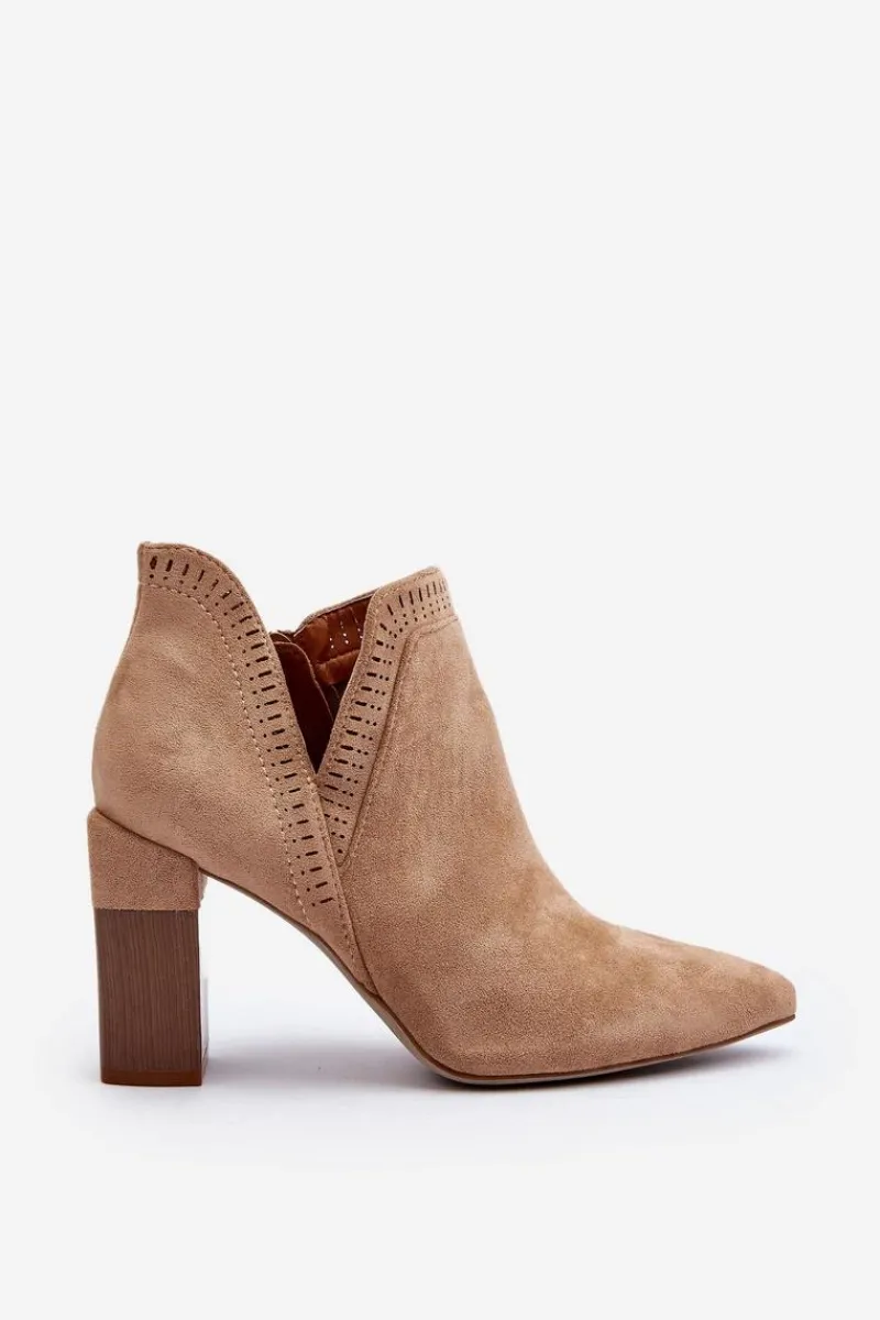 Discount Botki Na Słupku Z Ażurowym Wzorem Beżowe Vailen Damskie Botki Wiosenne|Botki Na Słupku