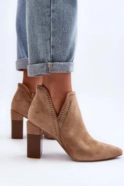 Discount Botki Na Słupku Z Ażurowym Wzorem Beżowe Vailen Damskie Botki Wiosenne|Botki Na Słupku