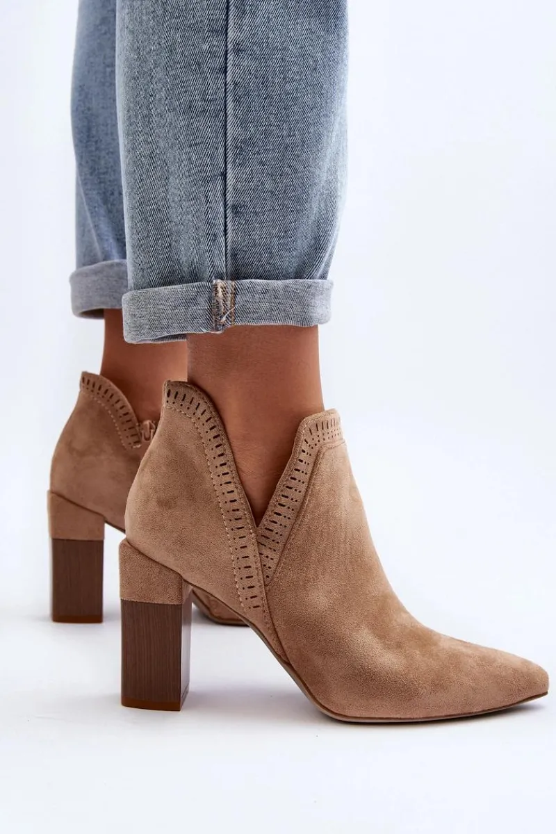 Discount Botki Na Słupku Z Ażurowym Wzorem Beżowe Vailen Damskie Botki Wiosenne|Botki Na Słupku