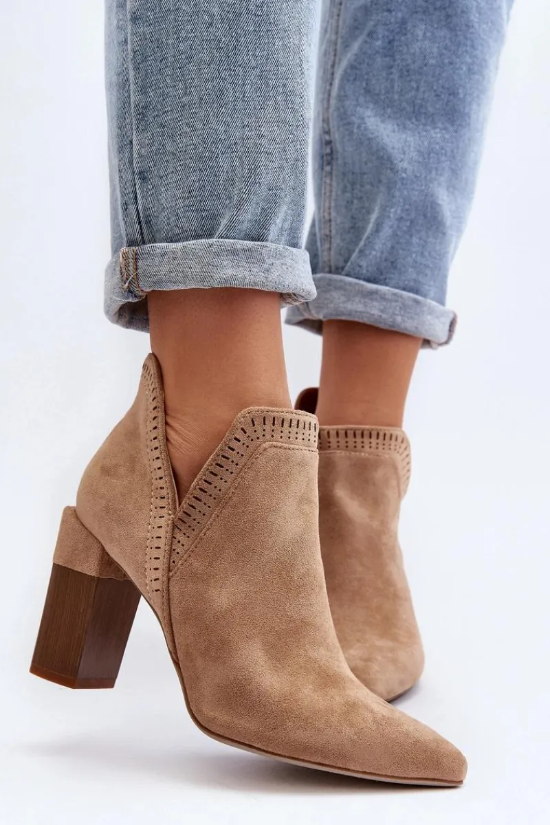 Discount Botki Na Słupku Z Ażurowym Wzorem Beżowe Vailen Damskie Botki Wiosenne|Botki Na Słupku