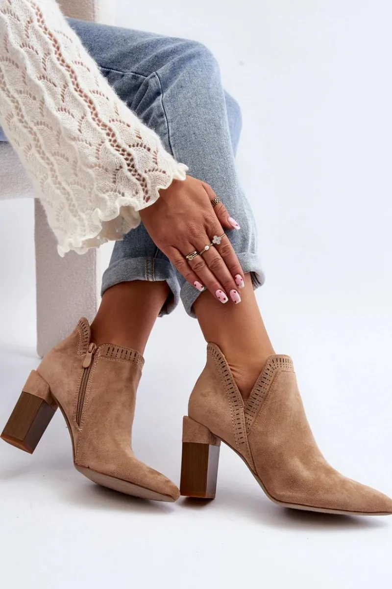 Discount Botki Na Słupku Z Ażurowym Wzorem Beżowe Vailen Damskie Botki Wiosenne|Botki Na Słupku