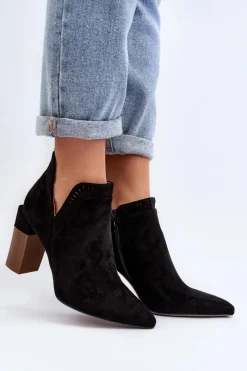 Clearance Boto Botki Na Słupku Z Ażurowym Wzorem Czarne Vailen