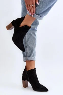 Clearance Boto Botki Na Słupku Z Ażurowym Wzorem Czarne Vailen