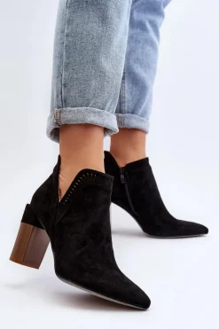 Clearance Boto Botki Na Słupku Z Ażurowym Wzorem Czarne Vailen