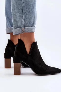 Clearance Boto Botki Na Słupku Z Ażurowym Wzorem Czarne Vailen