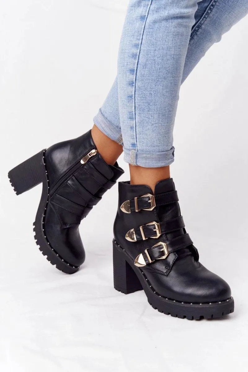 Sale Boto Botki Na Słupku Z Klamrami Lu Boo Czarne