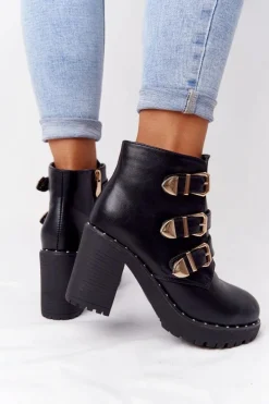 Sale Boto Botki Na Słupku Z Klamrami Lu Boo Czarne