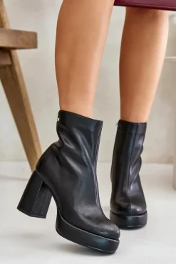 New GOE Botki Na Słupku Ze Skóry Naturalnej OO2N4166-W2 Czarne