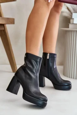 New GOE Botki Na Słupku Ze Skóry Naturalnej OO2N4166-W2 Czarne