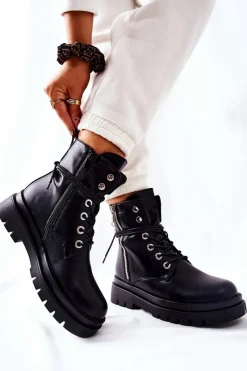 Outlet Boto Botki Na Suwak Z Wiązaniem Czarne Elissmo