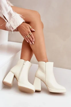 Sale Boto Botki Na Wysokim Obcasie Słupku Eko Skórzane Jasnobeżowe Selarae