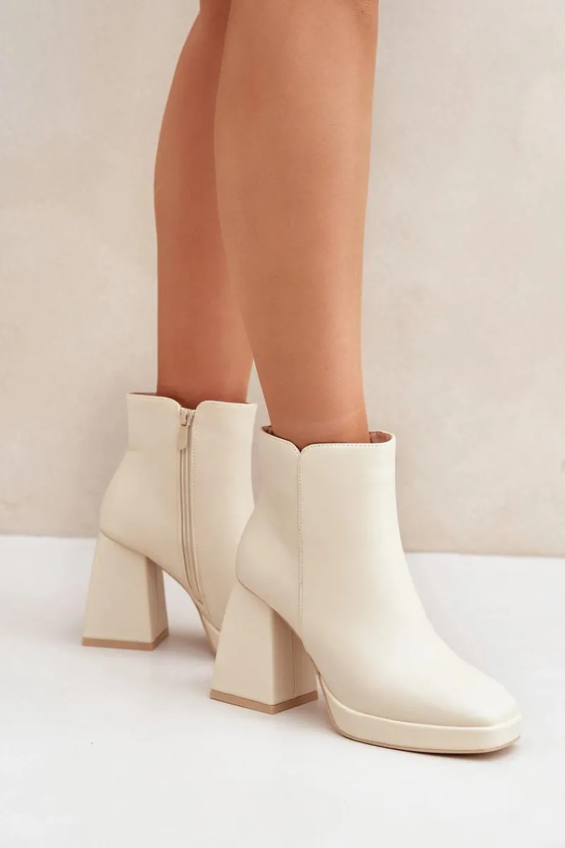 Sale Boto Botki Na Wysokim Obcasie Słupku Eko Skórzane Jasnobeżowe Selarae