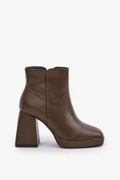 New Boto Botki Na Wysokim Obcasie Słupku Eko Skórzane Ciemnozielone Selarae Zielony