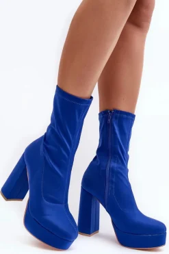 Hot Botki Na Wysokim Słupku Z Suwakiem Niebieskie Peculia Damskie Botki Na Słupku|Botki Zimowe Damskie
