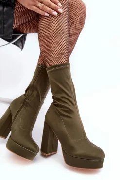 Online Boto Botki Na Wysokim Słupku Z Suwakiem Zielone Peculia