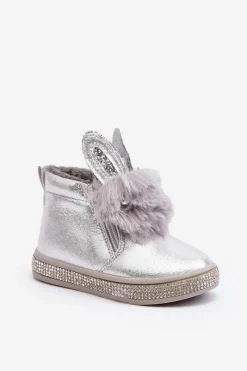 Hot Botki Śniegowce Dziecięce Na Zamek Srebrne Mothia Dzieci Dziewczęce|Dziewczęce